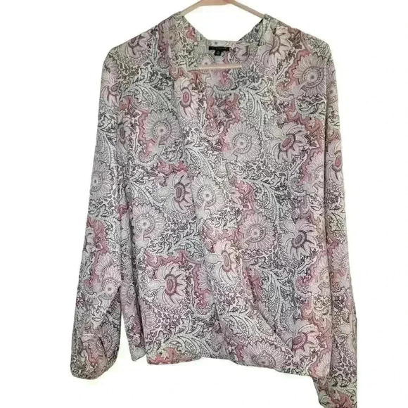Talbots Tops - Talbots Womens Top Size 14 Pink Paisley Surplice Faux Wrap Blouse Prairie